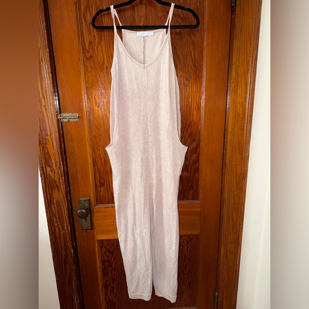 Sincerely Jules lounge jumpsuit grey and cream